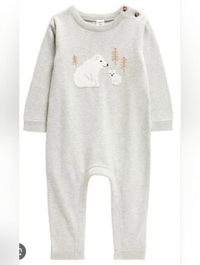 Gray Baby Sweater Onesie with Polar Bear Design